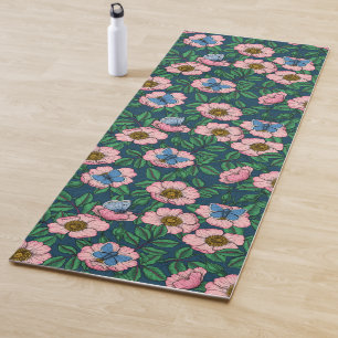 Tapis De Yoga Rose de chien et papillons