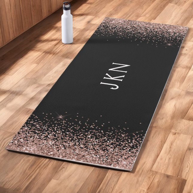 Tapis De Yoga Rose Gold Blush rose Parties scintillant noire Mon (Créateur téléchargé)
