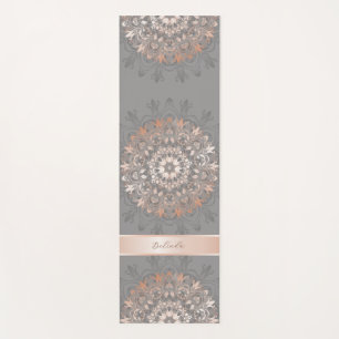 Tapis De Yoga Rose Gold Grey Floral Mandala Monogramme