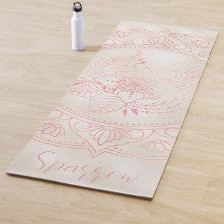 Tapis De Yoga Rose Gold Mandala Cream Foil Nom personnalisé