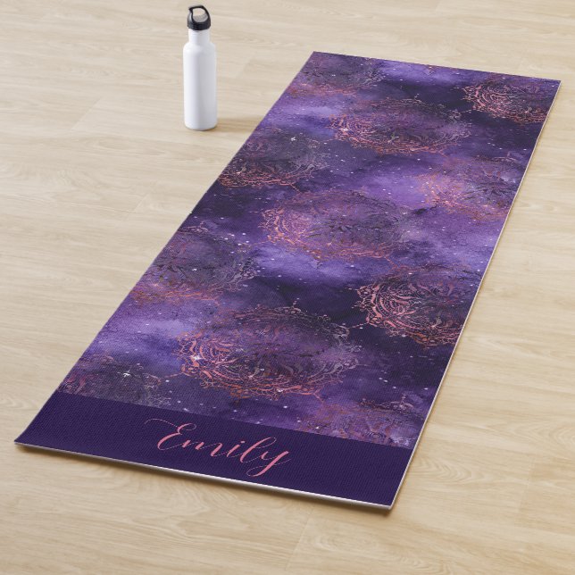Tapis De Yoga Rose Gold Purple Mandala Galaxy Celestiy (En situation)