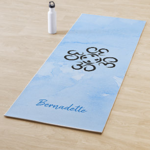 Tapis De Yoga Rose Om Compass, Aquarelle Bleue, Symbole Aum