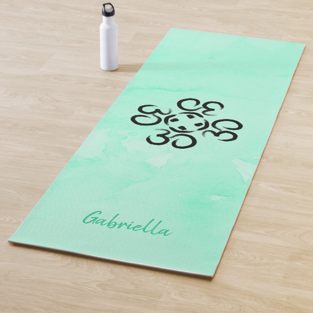 Tapis De Yoga Rose Om Compass, Aum Aquarelle Turquoise Vert (En situation)