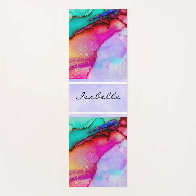 Tapis De Yoga Rose vert violet moderne Aquarelle Abstraite (Devant)