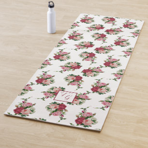 Tapis De Yoga Roses victoriens chic avec monogramme - Arrière -