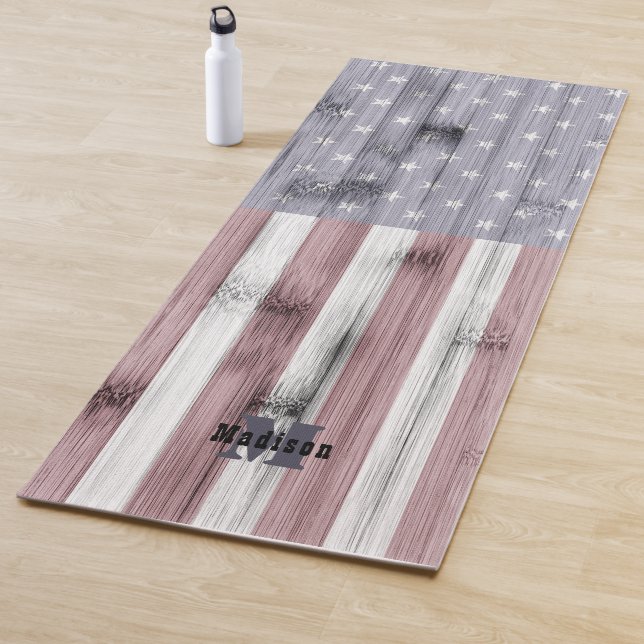 Tapis De Yoga Russe Rouge Blanc Bleu Bois Drapeau américain Mono (En situation)