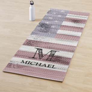 Tapis De Yoga Russe Rouge Blanc Bleu Bois Drapeau américain Mono