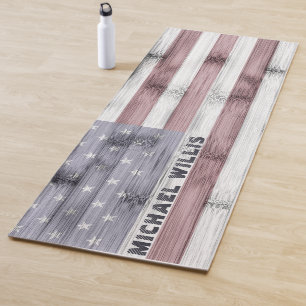 Tapis De Yoga Russe Rouge Blanc Bleu Bois Drapeau américain Mono