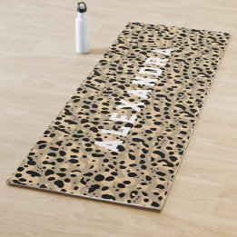 Tapis De Yoga Sable beige léopard moderne et nom