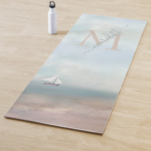 Tapis De Yoga Sable tropical Plage Océan Nom du monogramme