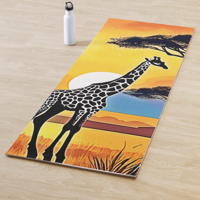 Tapis De Yoga Safari Sunset: Giraffe's Embrace (En situation)