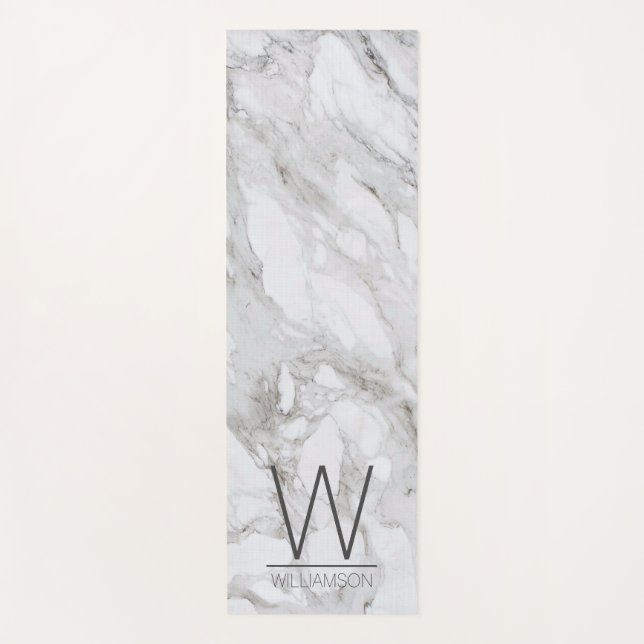 Tapis De Yoga Salle de fitness moderne en marbre Monogramme (Devant)