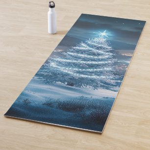 Tapis De Yoga Sapin de Noël Nuit Hivernale Luminescent Bleu