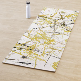 Tapis De Yoga Scribbles Abstraits - moutarde et Brown