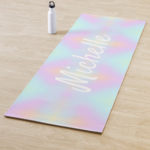 Tapis De Yoga Script de nom bleu rose de l'holographe Rainbow Om
