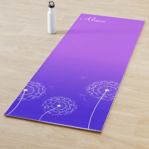 Tapis De Yoga Script minimaliste de nom de pissenlit violet et b