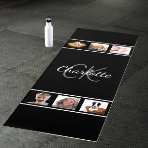 Tapis De Yoga Script monogramme noir blanc photo collage photo
