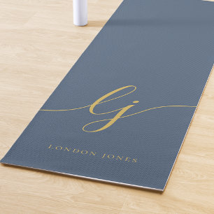 Tapis De Yoga Signature Nom Simple Calligraphie Marine Blue Gold