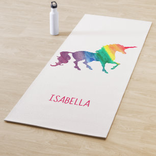 Tapis De Yoga Silhouette de licorne d'aquarelle d'arc-en-ciel