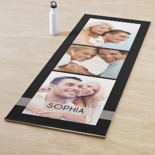 Tapis De Yoga Simple Modern 3 Photo Collage Nom Personnalisé