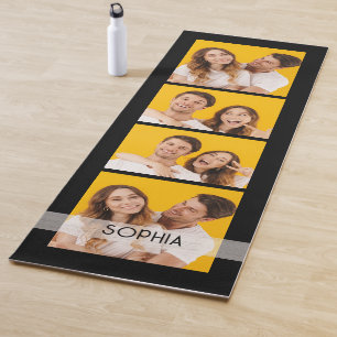 Tapis De Yoga Simple Modern 4 Photo Collage Nom Personnalisé