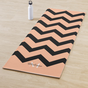 Tapis De Yoga Simple noir et pêche Chevron motif Monogramme