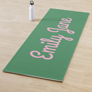 Tapis De Yoga Simple Rose et Vert Personnalisé Écriture