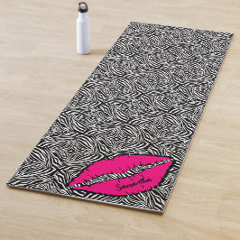 Tapis De Yoga Simple Zèbre avec lèvres roses Personnalisé