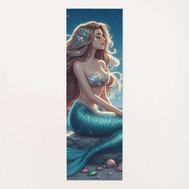 Tapis De Yoga Sirène sur la plage la nuit (Devant)