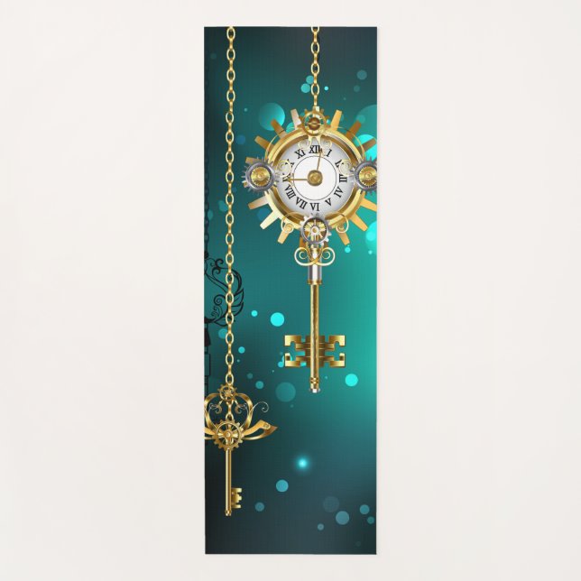 Tapis De Yoga Skeleton Keys on Green Background (Devant)