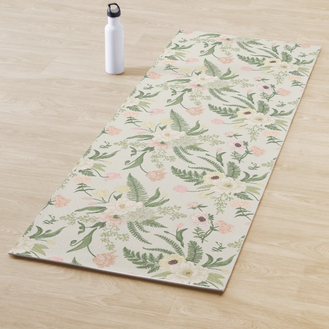 Tapis De Yoga Soft Mint Green Garden Motif (En situation)