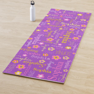 Tapis De Yoga Sophia fleurs nom typographique violet
