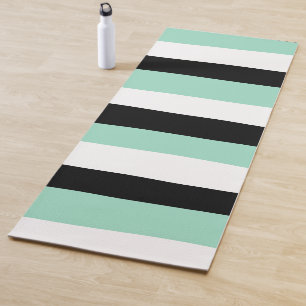 Tapis De Yoga Stripes inégales - Mint vert, blanc et noir