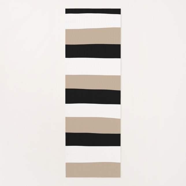 Tapis De Yoga Stripes inégales - Taupe, noir et blanc (Devant)