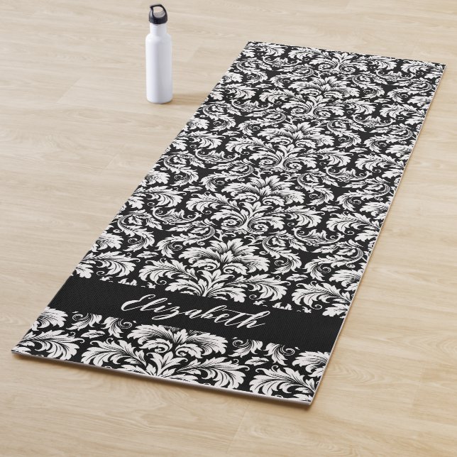 Tapis De Yoga Style noir noir Damask (En situation)