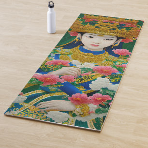 Tapis De Yoga Style vintage Asiatique Abstraite fille avec fleur