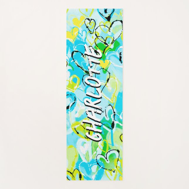 Tapis De Yoga Sunlit Serenity : Sky Blue & Yellow Graffiti Heart (Devant)