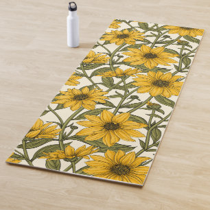 Tapis De Yoga Sunroot, tournesol sauvage sur blanc