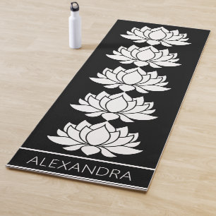 Tapis De Yoga Symbole de fleurs Lotus noir blanc personnalisé