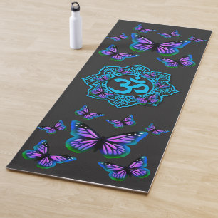 Tapis De Yoga Symbole ohm des papillons violets élégants