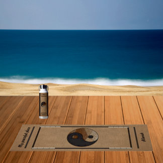 Tapis De Yoga Symbole Yin-Yang en bambou unique Kaki 