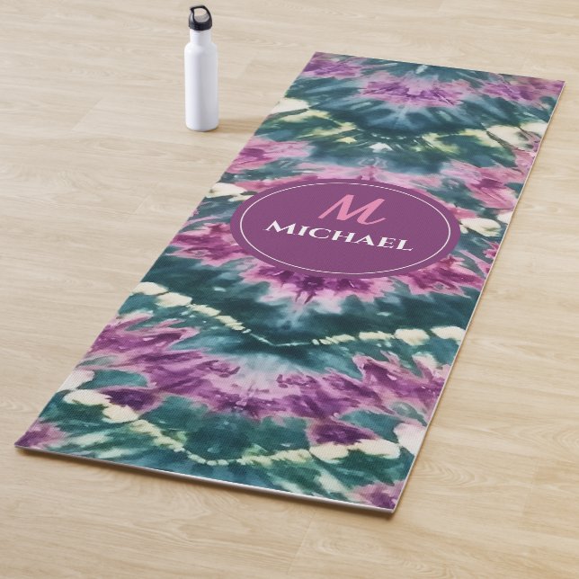 Tapis De Yoga Teinture personnalisée vert violet blanc Bali Bati (En situation)