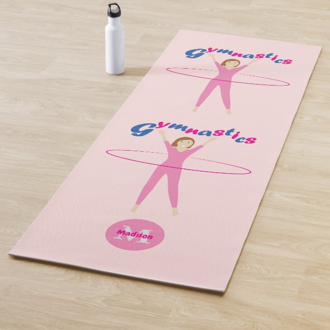 Tapis De Yoga Texte de gymnastique Hula rose hooping fille Monog (En situation)