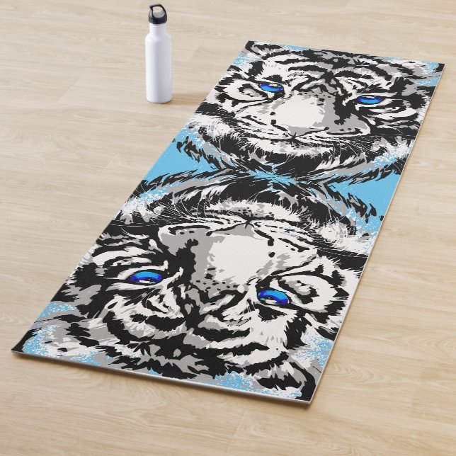 Tapis De Yoga Tigre blanc de Sibérie - Yeux bleu tigre (En situation)