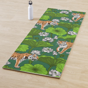 Tapis De Yoga Tigres dans l'étang blanc de lotus