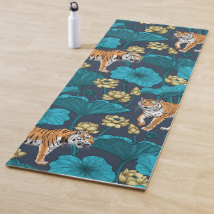 Tapis De Yoga Tigres dans l'étang jaune de lotus