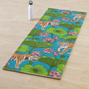 Tapis De Yoga Tigres dans l'étang rose lotus