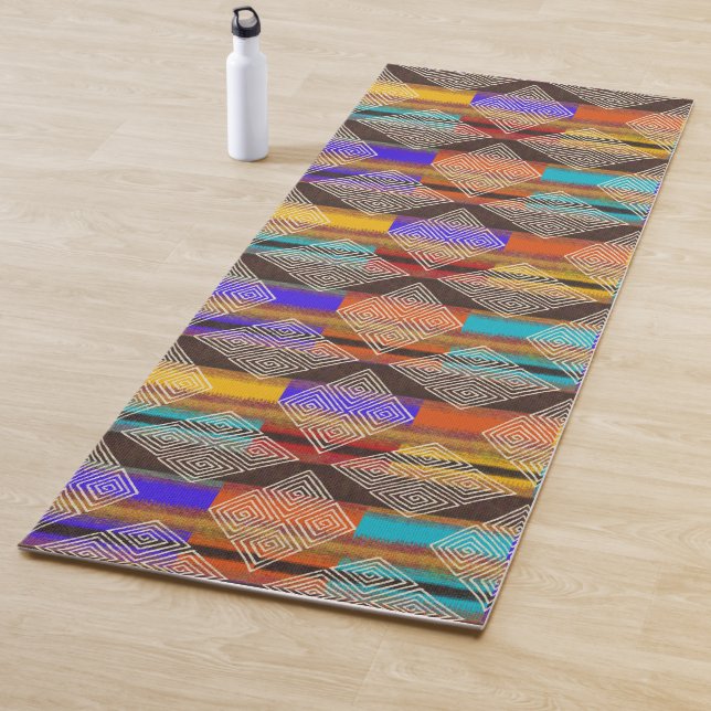 Tapis De Yoga Tissu de boue inspiré | Multicolores et diamants (En situation)