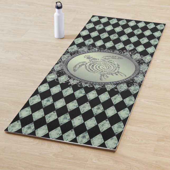 Tapis De Yoga Tortue de mer verte et argentée (En situation)