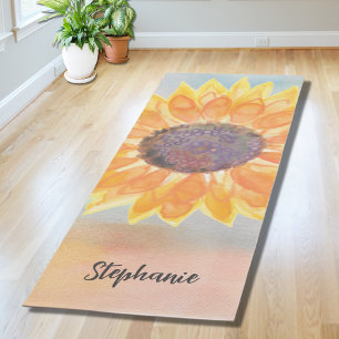 Tapis De Yoga Tournesol aquarelle nom personnalisé